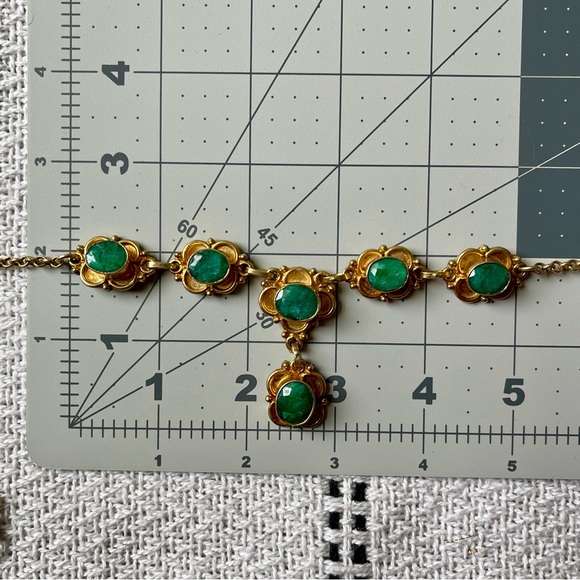 Genuine Natural Emerald/Green Spinel Six Stones Pendant Gold Tone 19" Necklace - Picture 5 of 15